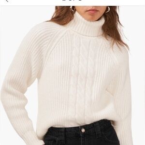 🆕1.STATE Cable Knit Cotton Blend Back Cutout Turtleneck Sweater Antique Ivory